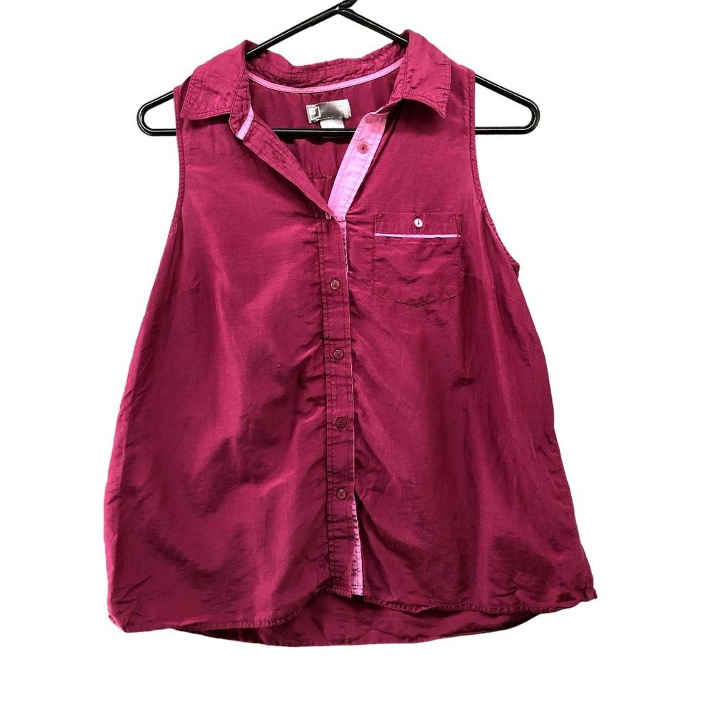 JCP JC‎ Penney Silk Blend Sleeveless Top Womens M Button Down Raspberry Lounge